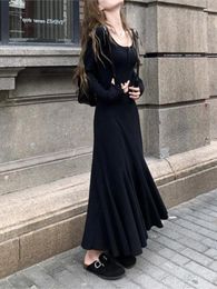 Casual Dresses Solid Color Slimming Tall Fishtail Long Sleeve Dress Korean Style Hip Lazy Tight