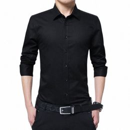browon Men Fi Blouse Shirt Lg Sleeve Busin Social Shirt Solid Colour Turn-neck Plus Size Work Blouse Brand Clothes h8ci#