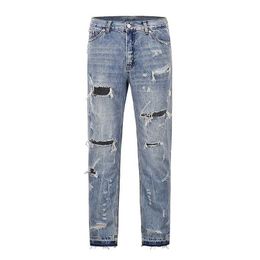 Men's Jeans Cracked holes Distressed Washed straight mens jeans pants oversized casual streetwear loose denim Trousers vintage Harajuku jeans J240328