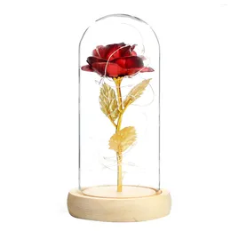 Decorative Flowers Artificial Flower Red Rose Preserved In Glass Dome With LED Light Romantic Gift For Wedding Anniversary