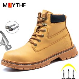 Boots Indestructible Leather Boots Safety Shoes Male Work Boots Outdoor Hiking Boots Work Shoes Anti Puncture Work Safety Boots 2021