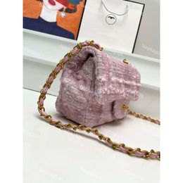 2024 Classic Double Flap Pink Tweed Quilted Bag Gold Argyle Crossbody Shoulder Multi Luxury Designer Handbag Pocket 25cm gifts paty