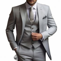 bespoke Grey Peak Lapel Single Breasted 3 Piece Jacket Pants Vest Slim Regular Length Luxury Men's Suits Formal Busin Blazer N8hZ#