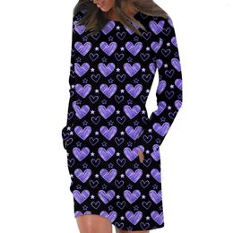 Casual Dresses Long Sleeve Dress For Women Printed Pullover Hip Pack Skirt Sweater Autumn Valentines Day Mini Party