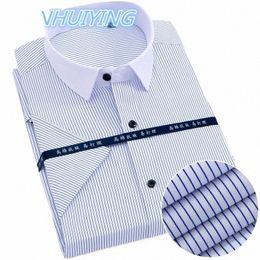 2023 Men's Clothing Short Sleeve Shirt Sample Casual Square Collar Youth Striped Slim Daily Wear Gentleman Tops Classic Fi K4wi#