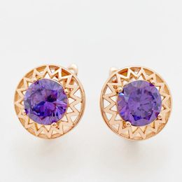 Dangle Earrings Trendy Women Drop 585 Rose Gold Round Purple Natural Zircon Wedding Party Cute Fashion Jewellery