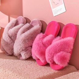 Slippers Plush Winter Women Shoes Anti-slip Korean Style Solid Color Dormitory Warm And Comfortable Cute