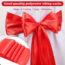 Sashes 10/50pcs Satin Ribbon Chair Sashes for Wedding Decoration Knot Tie Banquet Party Hotel Event Decor Supplies Outside Red Bows