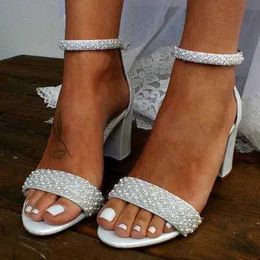 Sandals Miaoguan 2021 Summer High Heels Women Luxury White Pearls Wedding Shoes Sexy Open Toe Ankle Strap Ladies Party H240328PYL2