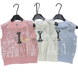 Full Sequin Tanks Top Women Sparking Vest Crew Neck Knitted T Shirt Spring Summer Party Vests