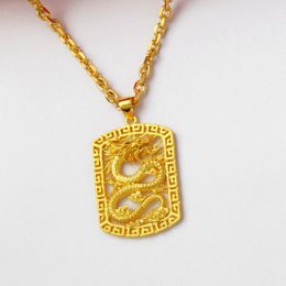 Dragon Pattern Square Pendant Chain 18K Yellow Gold Filled Mens Cool Pendant Necklace Fashion Style330p