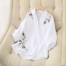 Women's Blouses 2024 Embroidered Shirt For Summer Korean Loose Casual Short Sleeved Thin Female Sun Protection Tops