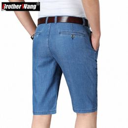 classic Summer Men's Busin Denim Shorts Lyocell Fabric Straight-fit Stretch Short Jeans Male Brand High Quality Black Blue r9fd#