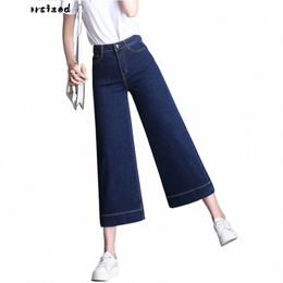 classic High Waist Wide Leg Jean Vintage Capris Casual Vaqueros Women Baggy Denim Pants Korean Fi Pantales Blue Trousers B7kr#