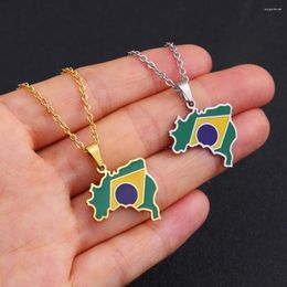 Pendant Necklaces Stainless Steel Enamel Spain Italy Colombia Brazil Map Flag Necklace Silver Color/Gold Colour Party Birthday Jewellery