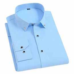 high Quality Men's Lg Sleeve Shirt Dr Casual Solid Color Routine Fit Design Busin Male Social Shirts White Blue Black D2FJ#