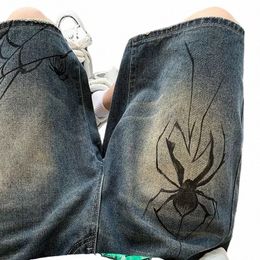Y2K Donne Streetwear Calzoni Spider Ragnatela Coreano Harajuku Denim Hip Hop Pantaloni corti Grunge Bermuda Jeans Shorts Uomo Vestiti Q9Ju #
