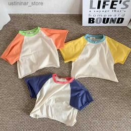 T-shirts 2024 Summer New Baby Short Sleeve T Shirt Patchwork Sleeves Cute Girl Tee Cotton Infant Boy T Shirts Toddler Kids T Shirt Tops24328