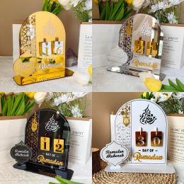 Miniatures 2024 Acrylic Ramadan Countdown Calendar Eid Mubarak DIY Table Golden Black Silver Advent Calender Home Party Decoration