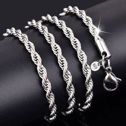 YHAMNI 100% Original 925 Silver Necklace Women Men Gift Jewelry 3mm 16 18 20 22 24 26 28 30 inch Rope Chain Necklace YN89267z