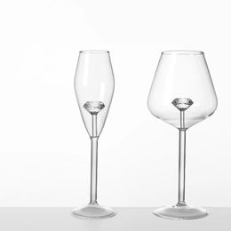 1 Piece Creative 3D Clear Diamond Glass Build-in Red White Wine Glasses Cup Champagne Flute Goblets Household Lovely Gift 240307