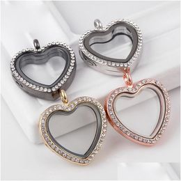 Lockets Heart Memory Opening Magnetic White Crystal 30Mm Floating Glass Pendant Charms Without Chains For Necklaces Jewelry Drop Deliv Dhyjn