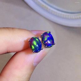 Stud Earrings 6mm 8mm Black Opal Simple 18K Gold Plating Silver 925 Natural Jewelry