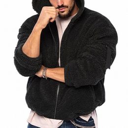 men's Fluffy Hooded Coat Trendy Zipper Closure Thickened Fleece Jacket Lg Sleeves Winter Warm Hoodie For Men u6tW#