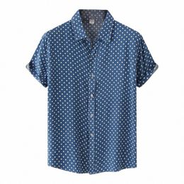 designer Men's Shirt Summer Leisure Ethnic Cott Linen Men Shirt Polka Dot Print Lapel Short Sleeve Shirt Streetwear camisas I1WC#