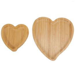 Dinnerware Sets 2 Pcs Bamboo Heart Shape Dessert Plate Practical Serving Tray Fruits Dish Platter For Home Party