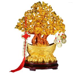 Decorative Flowers Citrine Macrocarpa Home Adornment Crystal Money Trees Statue Copper Luck Decor Ornament