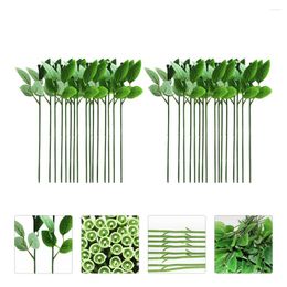 Decorative Flowers 40 Pcs Garland Rose Stem Simulated Flower Stems Artificial Handmade Material Green Leaves DIY Tie Wires Crafts Floral