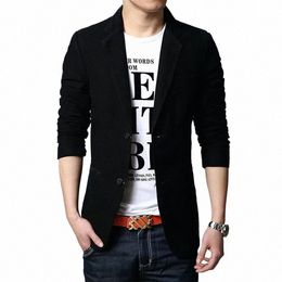 cott Busin Casual Men Blazer Fi Trend Slim Fit Solid Color Jacket Large Size M-7XL Khaki Black Brown Suit Coat 65Wo#