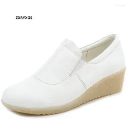 Casual Shoes 2024 Spring Full Genuine Leather White Women Wedges Soft Sole Warm Winter Work