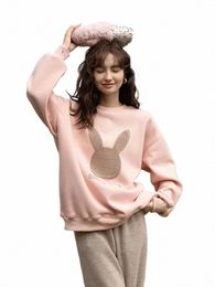 mishow 2023 Winter Crewneck Rabbit Graphic Fleece Sweatshirt Pullover Korean Fi Thick Warm Top Women Clothing MXB44V0240 j5uD#