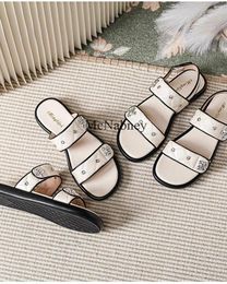 Slippers Outdoor Flat Summer Women Or Sandals With Rhinestone Apricot Colors Round Toe Soft Shoe Upper Durable Sole