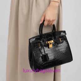 Wholesale Hremms Birkks Top Original tote bags online shop Crocodile Leather Bag 2024 New Fashionable Large Capacity Commuting Single With Real Logo