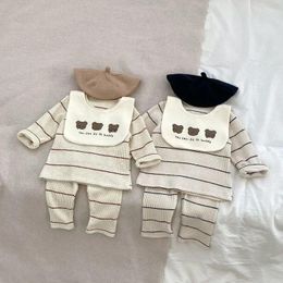 Clothing Sets 3PCS Set Born Baby Clothes 0-3Years Infant Boy Girl Long Sleeve Striped T-shirt Tops Pant Bear Bib Outfits Autumn Suit