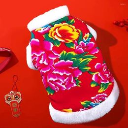 Dog Apparel Big Flower Cotton-Padded Jacket For Cats Tang Suit Clothes Warm Plush Clothing Teddy Bomei Coat Year