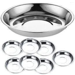 Dinnerware Sets 8 Pcs Stainless Steel Disc Round Plates Baking Pans Tray Barbecue Snack Dish