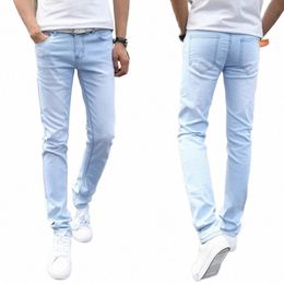 2023 New Men Stretch Skinny Jeans Male Designer Brand Super Elastic Straight Trousers Jeans Slim Fit Fi Jeans , Sky blue f5Eh#