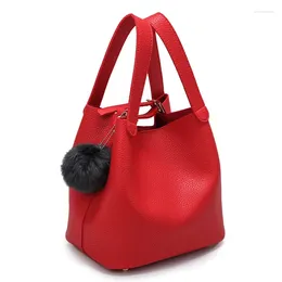 Drawstring Furry Ball Pendant Women's Bag 2024 Summer Handbag Bucket PU