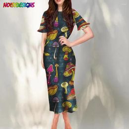 Casual Dresses Noisydesigns Women Short Ruffle Sleeves Sexy Bodycon Long Dress Vintage Mushroom Soft Elegant Party Night Outfit