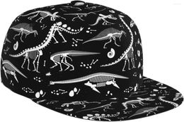 Ball Caps Black And White Dinosaur Skeleton Pattern Flat Bill Hat Unisex Snapback Baseball Cap Hip Hop Style Visor Blank Adju