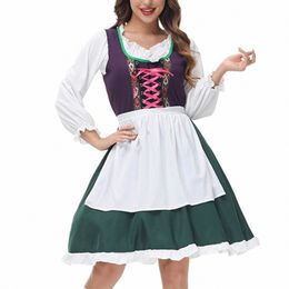 زائد الحجم كرنفال سيدة Oktoberfest زي بافاريا الوردي Plaid Dr Cosplay Halen Fancy Party Dr B30Q#