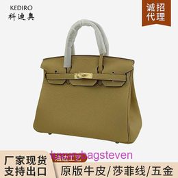 Top original Hremms Birkks tote bags wholesale litchi pattern mini bag Togo top leather handbag light luxury one shoulder diagonal With Real Logo