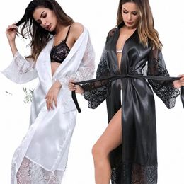 women's Sexy Lingerie Satin Kimo Sleep Dr Sleepwear Robes Pajamas Bathrobe Nightgown Baby Doll 48yA#