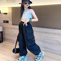 Trousers 5-14 Years Girls Dance Pants Kids Hip Hop Joggers Pant Straight High Waist Vintage Casual Teenage Streetwear Baggy