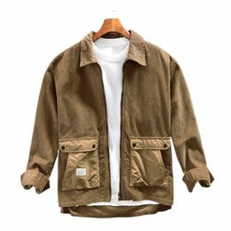 autumn New 100% Cott Corduroy Cargo Shirts for Men Clothing Big Pockets Design Casual Loose Streetwear AZ224 F8yr#