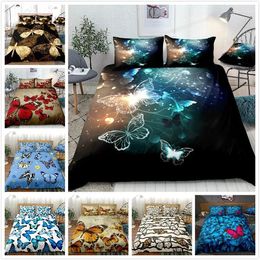 Bedding Sets 3D Butterfly Printed Set With Pillowcase Romantic Home Textile Comforter Luxury Colorful Duvet Cover Bed Linen